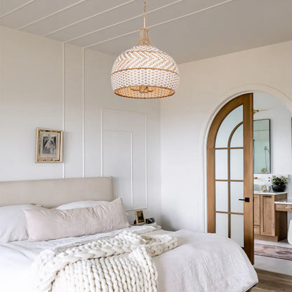 Maelis 3 Light Rustic Rattan Two Tone Color Dome Pendant Light