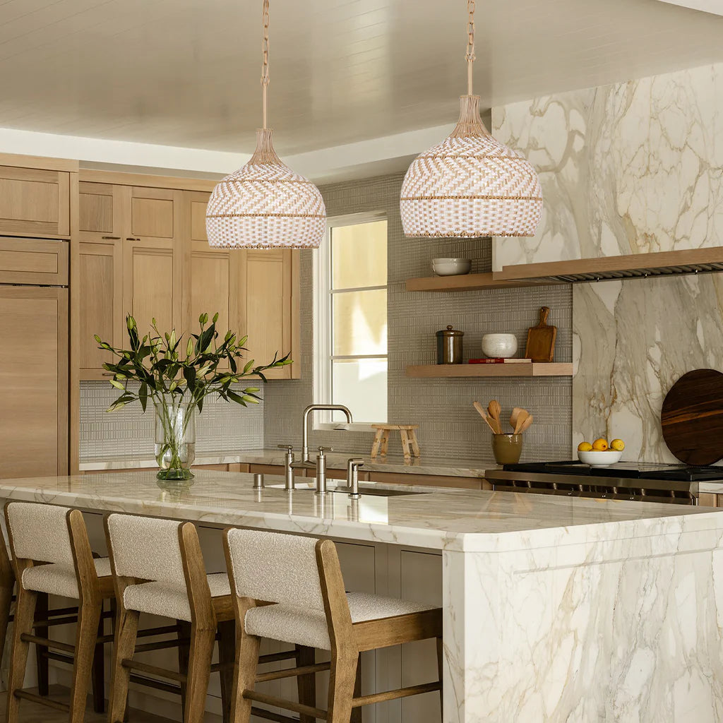 Maelis 3 Light Rustic Rattan Two Tone Color Dome Pendant Light