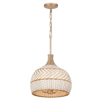 Maelis 3 Light Rustic Rattan Two Tone Color Dome Pendant Light