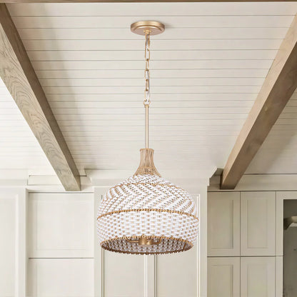 Maelis 3 Light Rustic Rattan Two Tone Color Dome Pendant Light