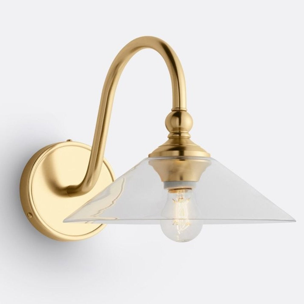 Cygnira Vintage Brass Glass Curved Neck Wall Light