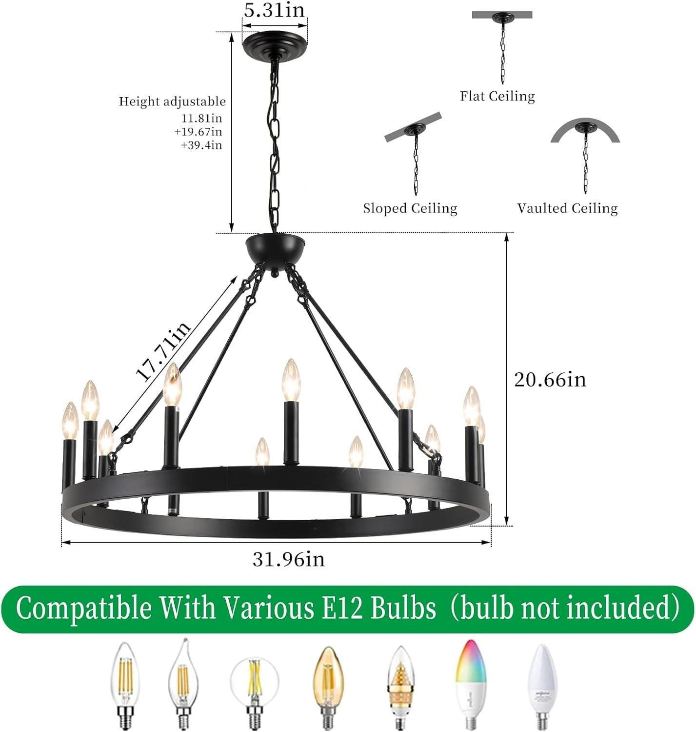 Beau Large 12 Lights Rustic Wagon Wheel Chandelier