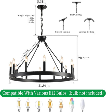 Beau Large 12 Lights Rustic Wagon Wheel Chandelier