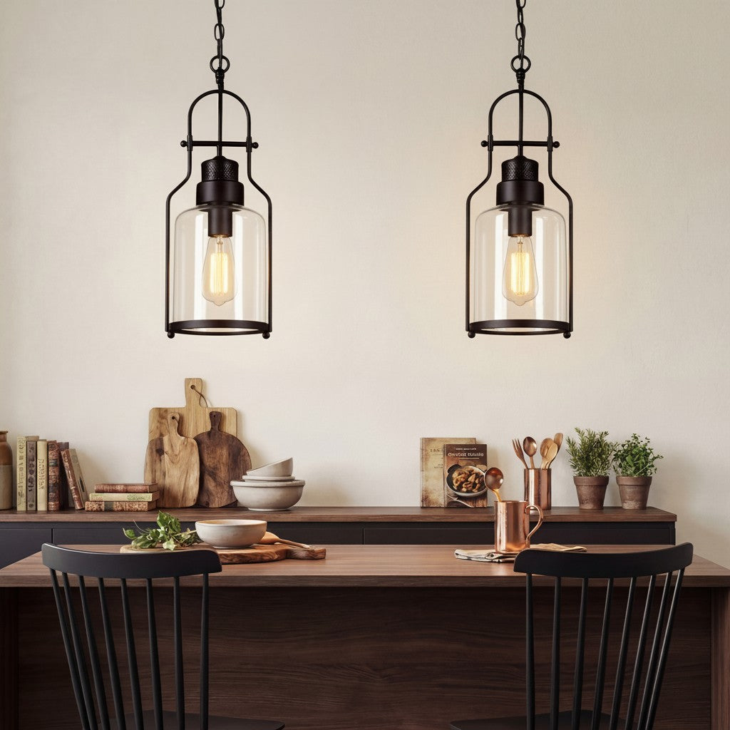 Eryxis Industrial Vintage Iron Glass Jar Pendant Light