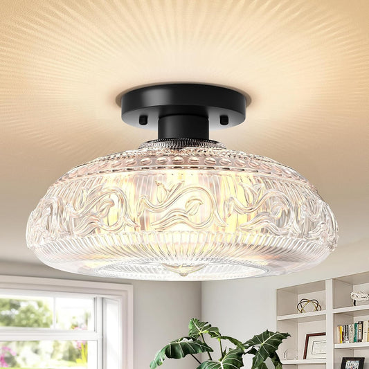 Cassandra American Country Patterned Glass Ceiling Light