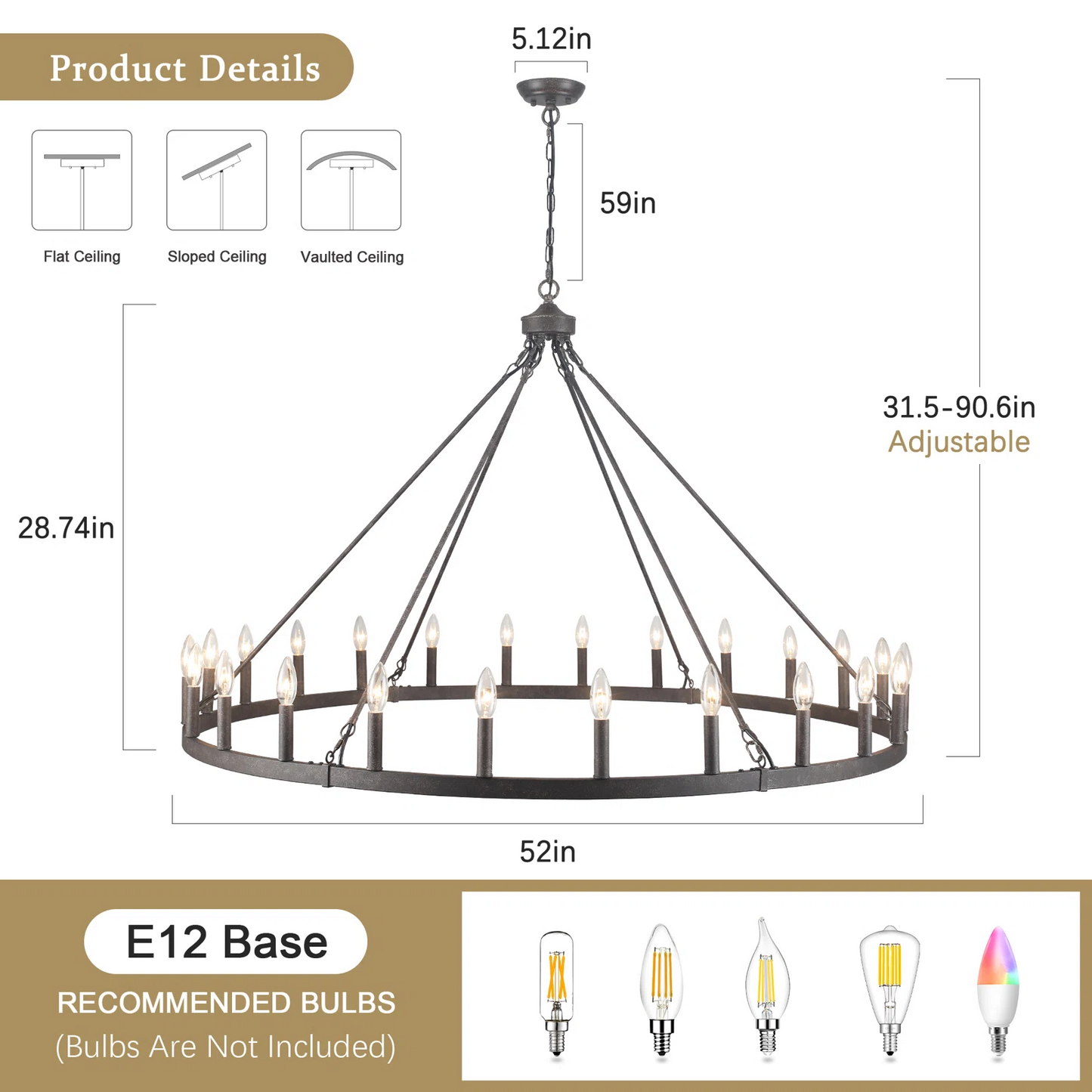 Raeth Farmhouse 24 Lights Wagon Wheel Candle Style Chandelier