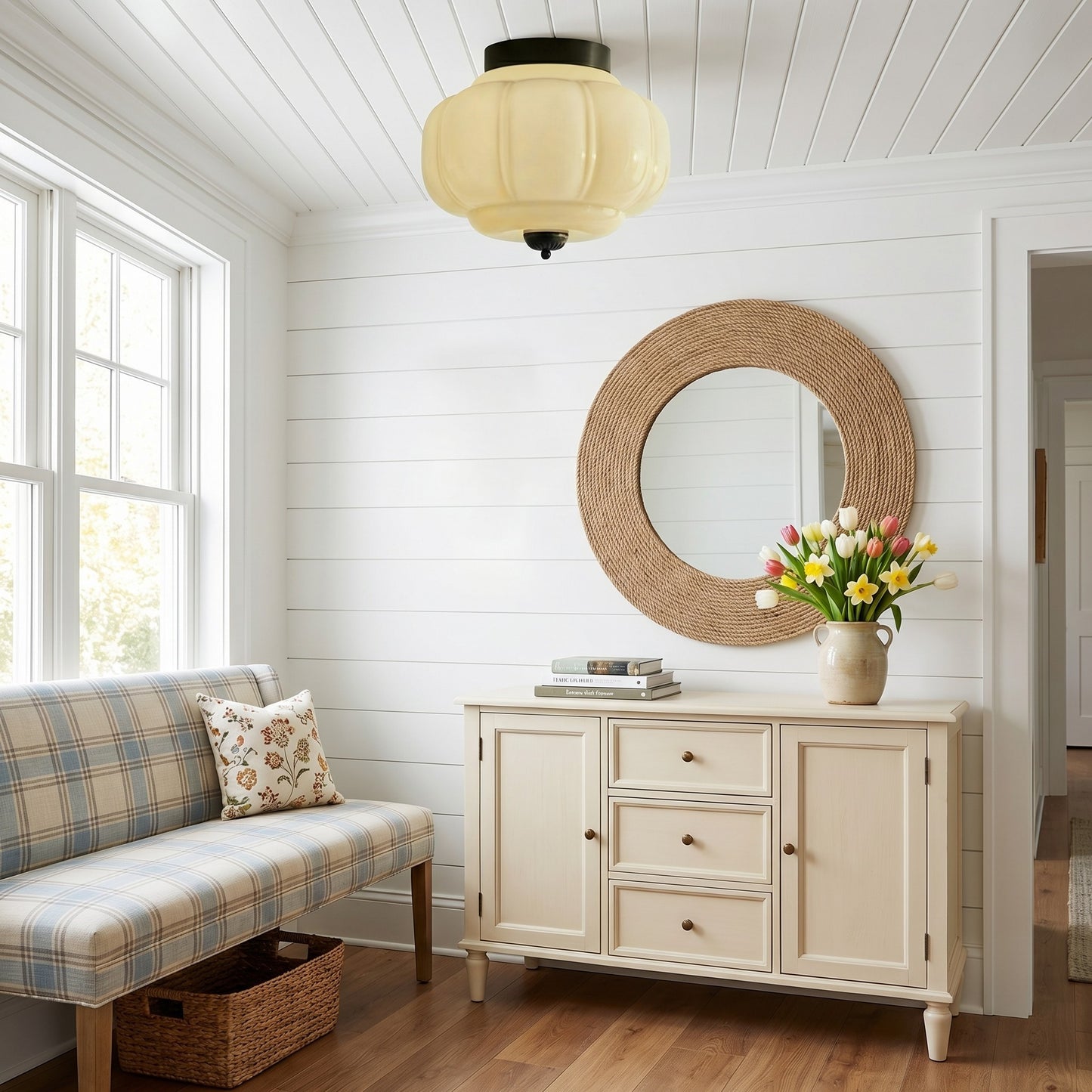 Ozita Retro Milk Glass Semi Flush Mount Eloise Ceiling Light