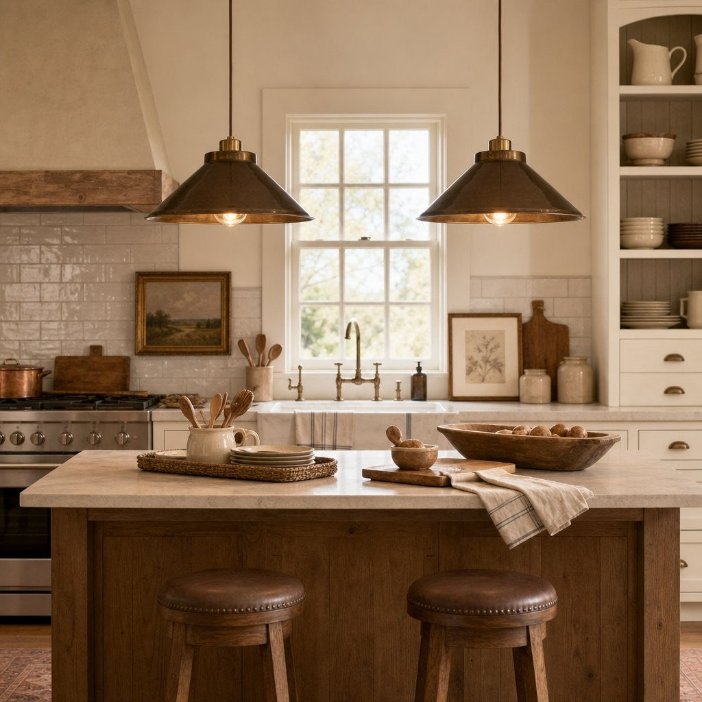 Galilea Retro Antique Brass Cone Shade Pendant Light