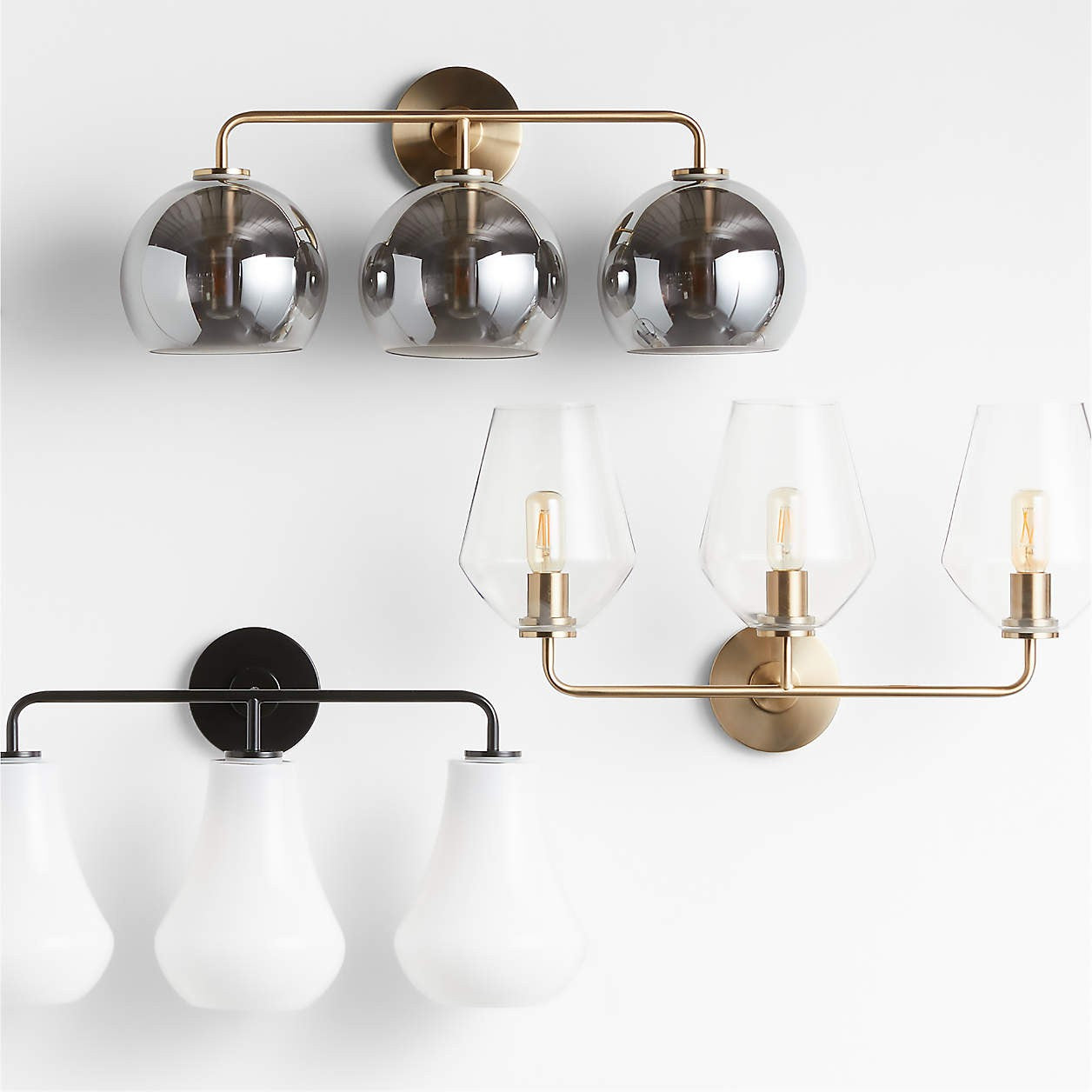 Konig Minimalist 3-Light Round Shade Brass Glass Wall Light