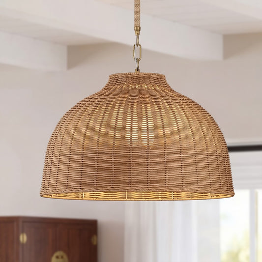 Jirax Farmhouse Rattan Dome Pendant Light