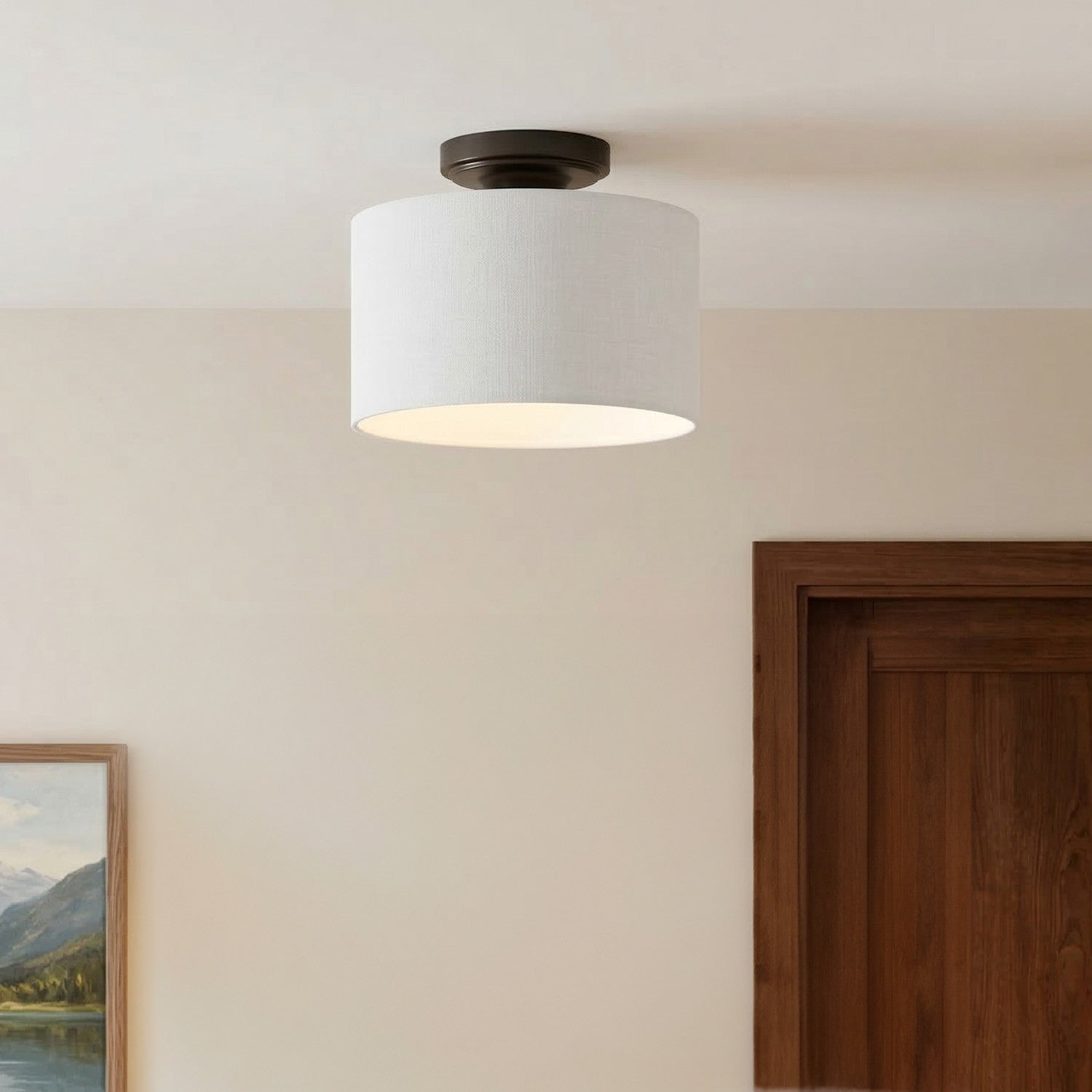 Kaethe Fabric Drum Shade Semi Flush Mount Light