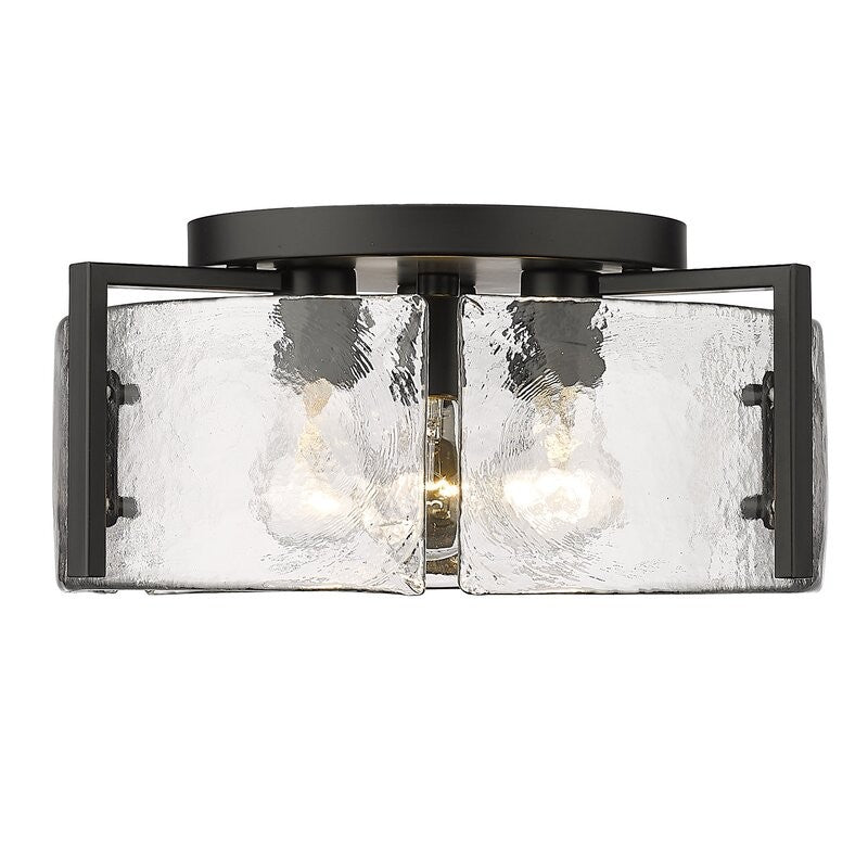Ozu Modern Water Ripple Glass Drum Flush Mount Light