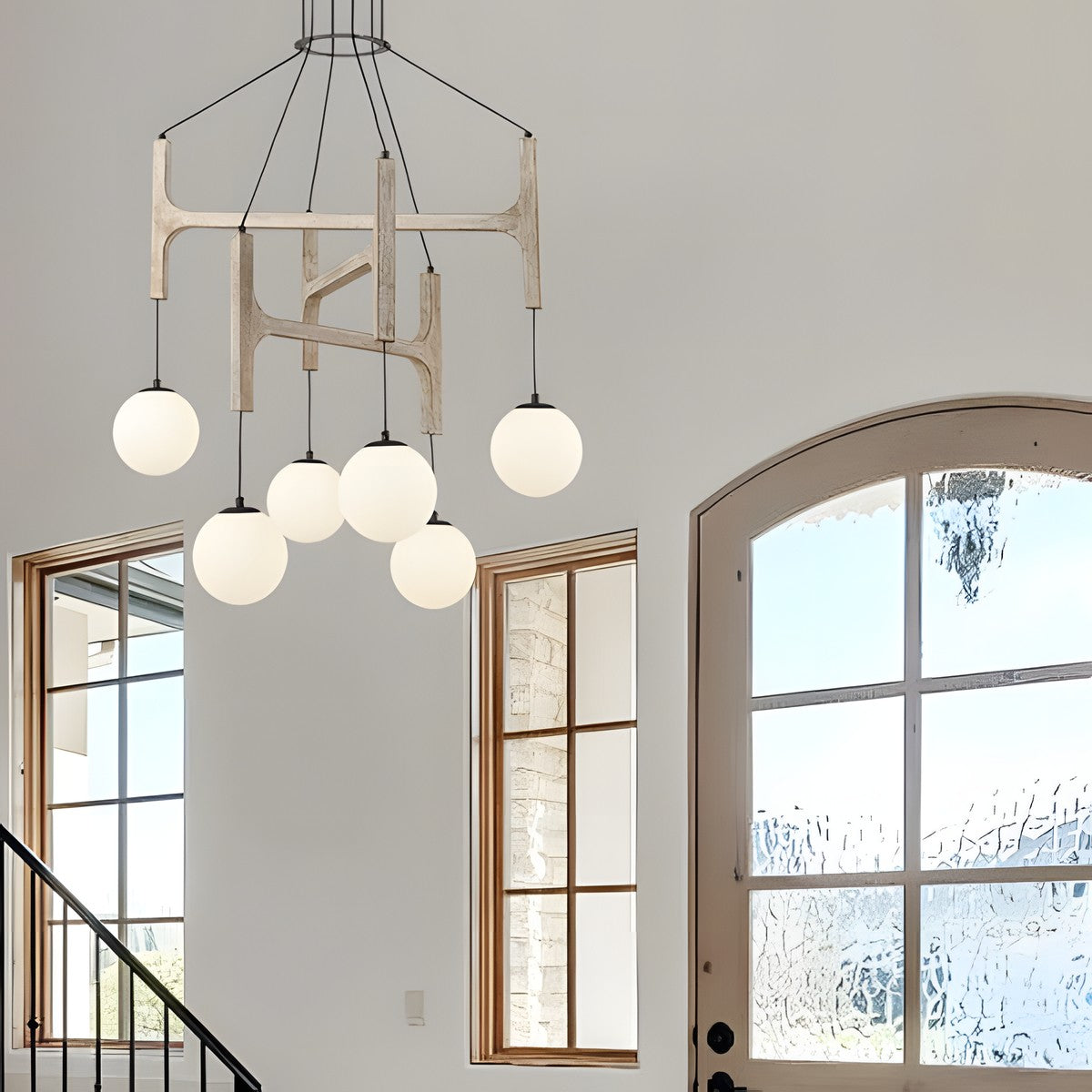 Astraea Farmhouse Wooden Branch Milk Glass Globe Chandelier