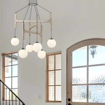 Astraea Farmhouse Wooden Branch Milk Glass Globe Chandelier