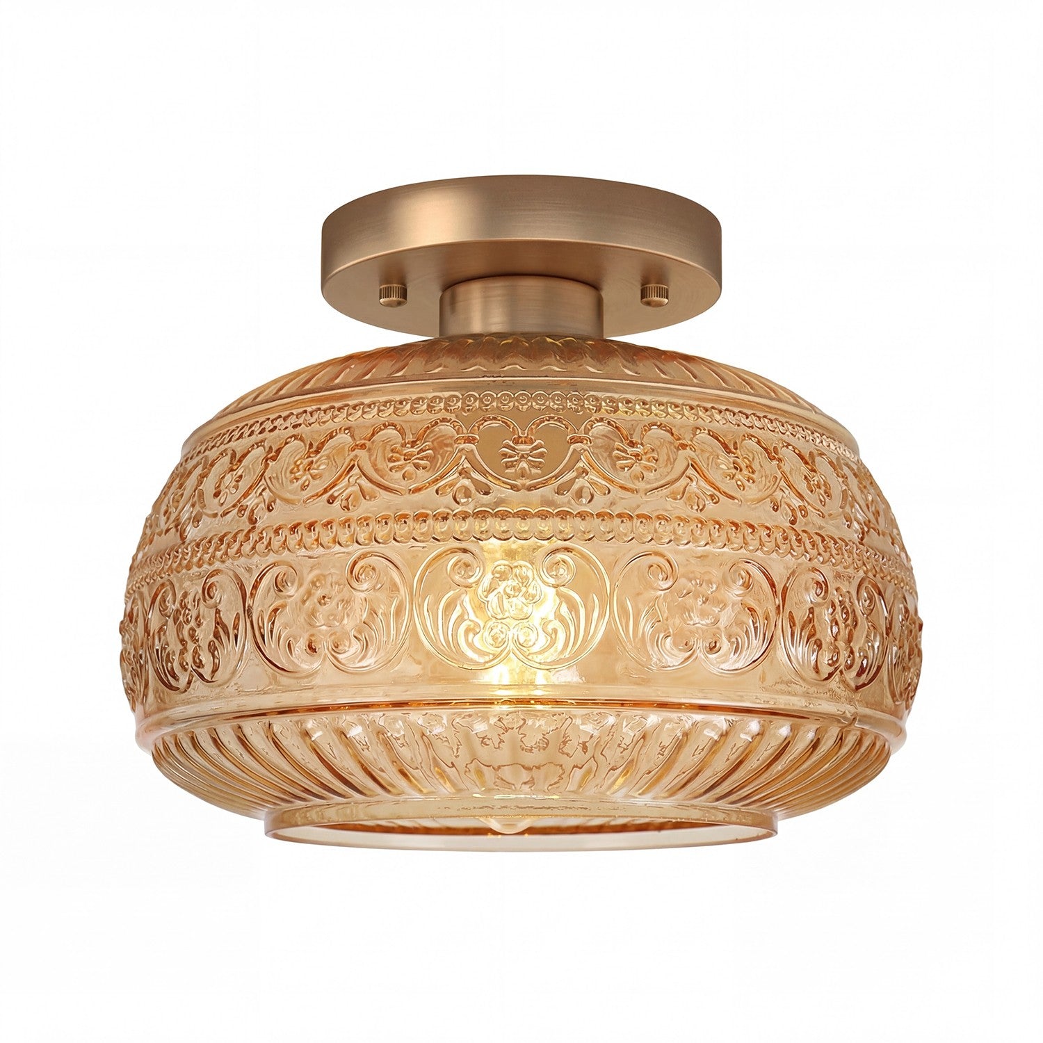 Ixionis Stained Engraved Pattern Glass Flush Mount Ceiling Light