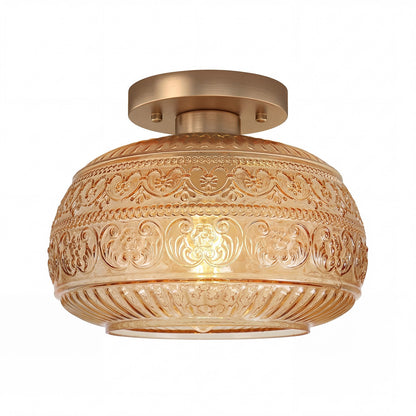 Ixionis Stained Engraved Pattern Glass Flush Mount Ceiling Light