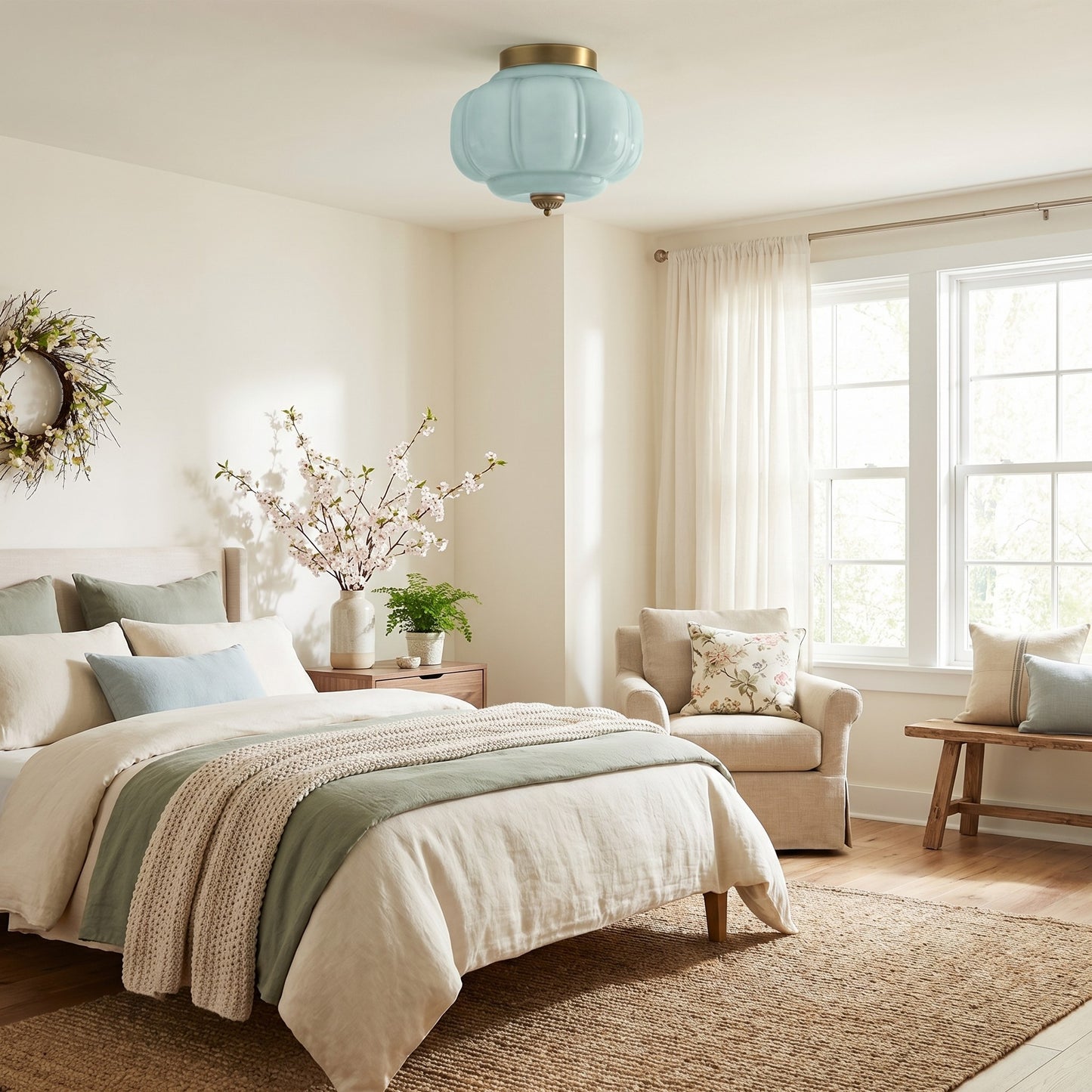 Ozita Retro Milk Glass Semi Flush Mount Eloise Ceiling Light