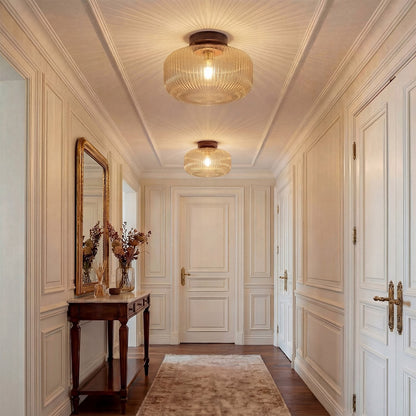 Octavius Farmhouse Retro Amber Fluted Glass Ceiling Light