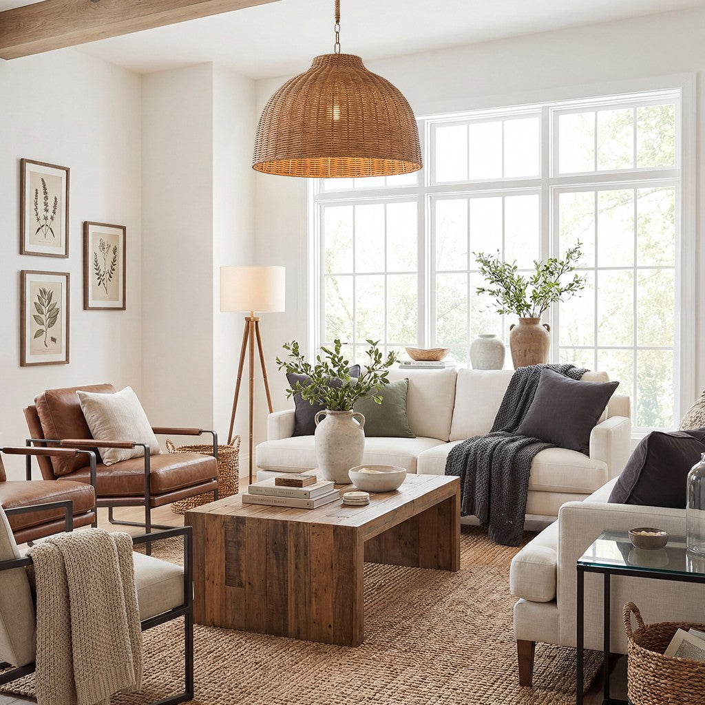 Jirax Farmhouse Rattan Dome Pendant Light