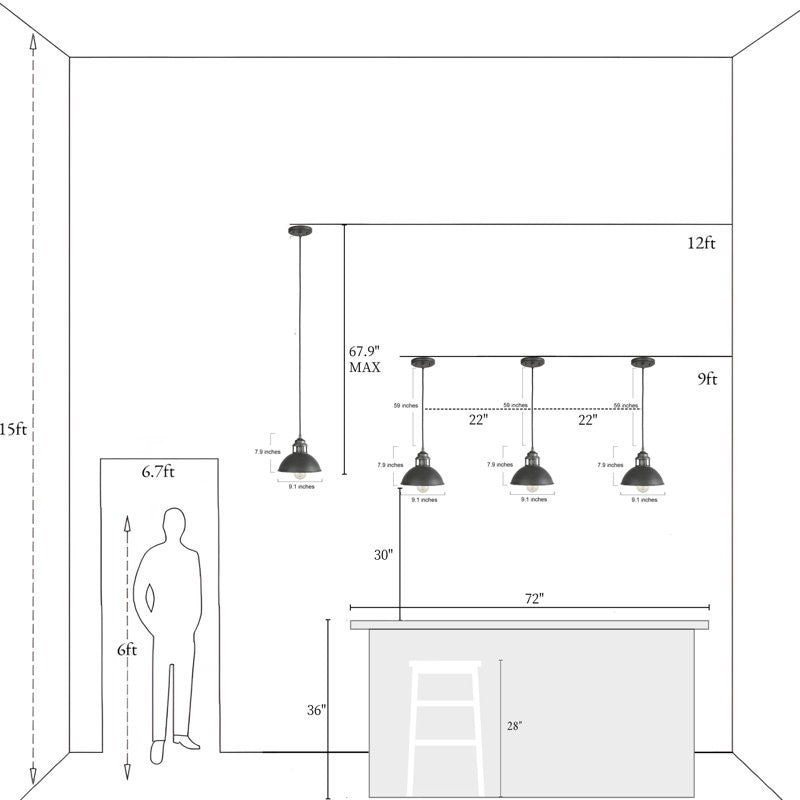 Hendon Industrial Matte Black Wrought Iron Dome Pendant Light