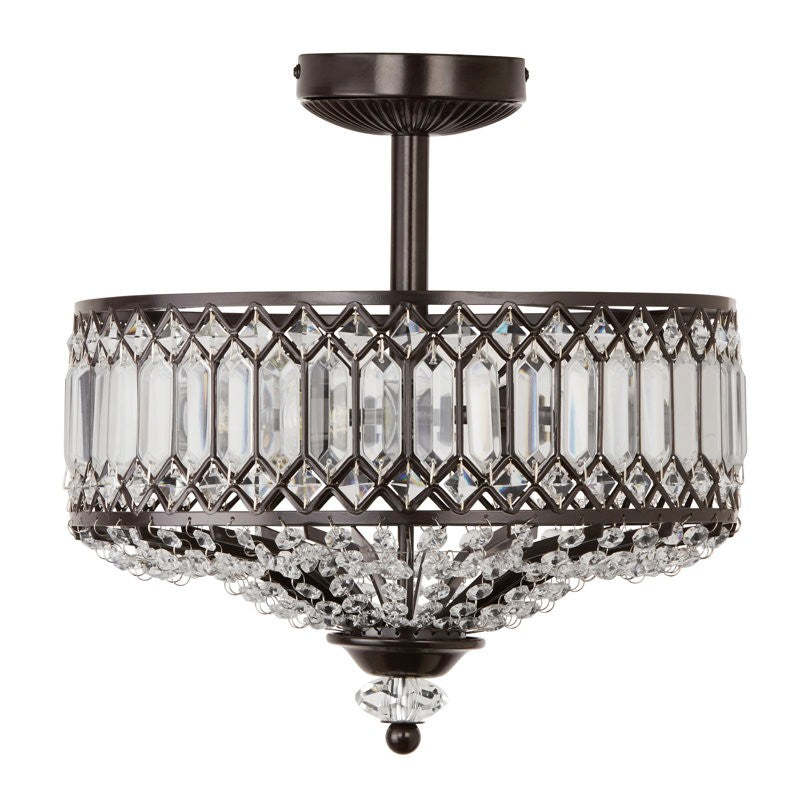 Parnika Luxury Carved Crystal Drum Semi Flush Chandelier