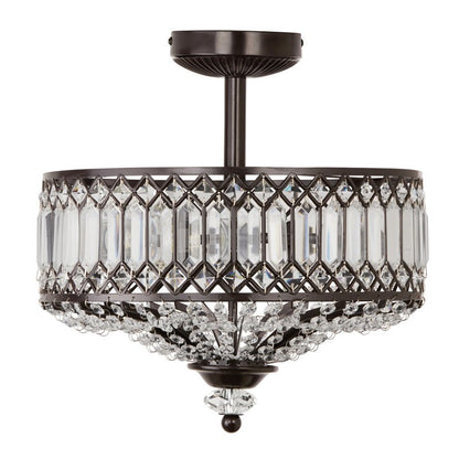 Parnika Luxury Carved Crystal Drum Semi Flush Chandelier