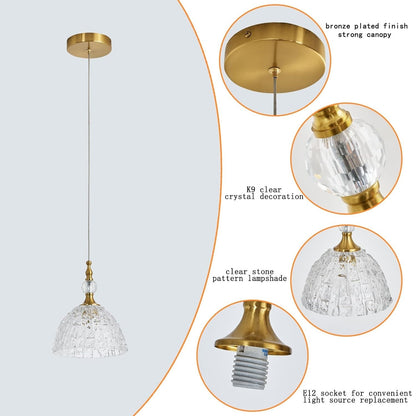 Jorvald Vintage Crystal Dome Brass Pendant Light