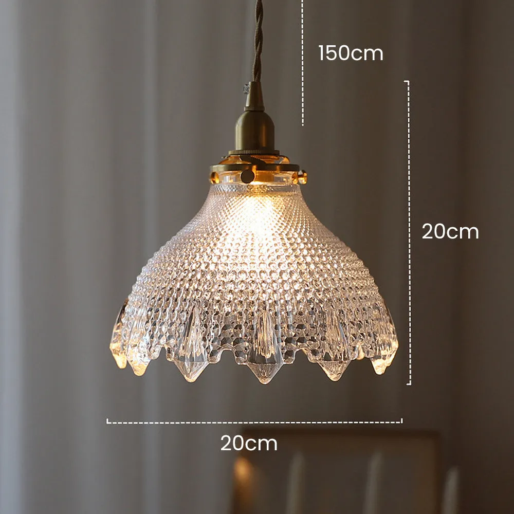 Gyran Retro Brass Lace Glass Pendant Light