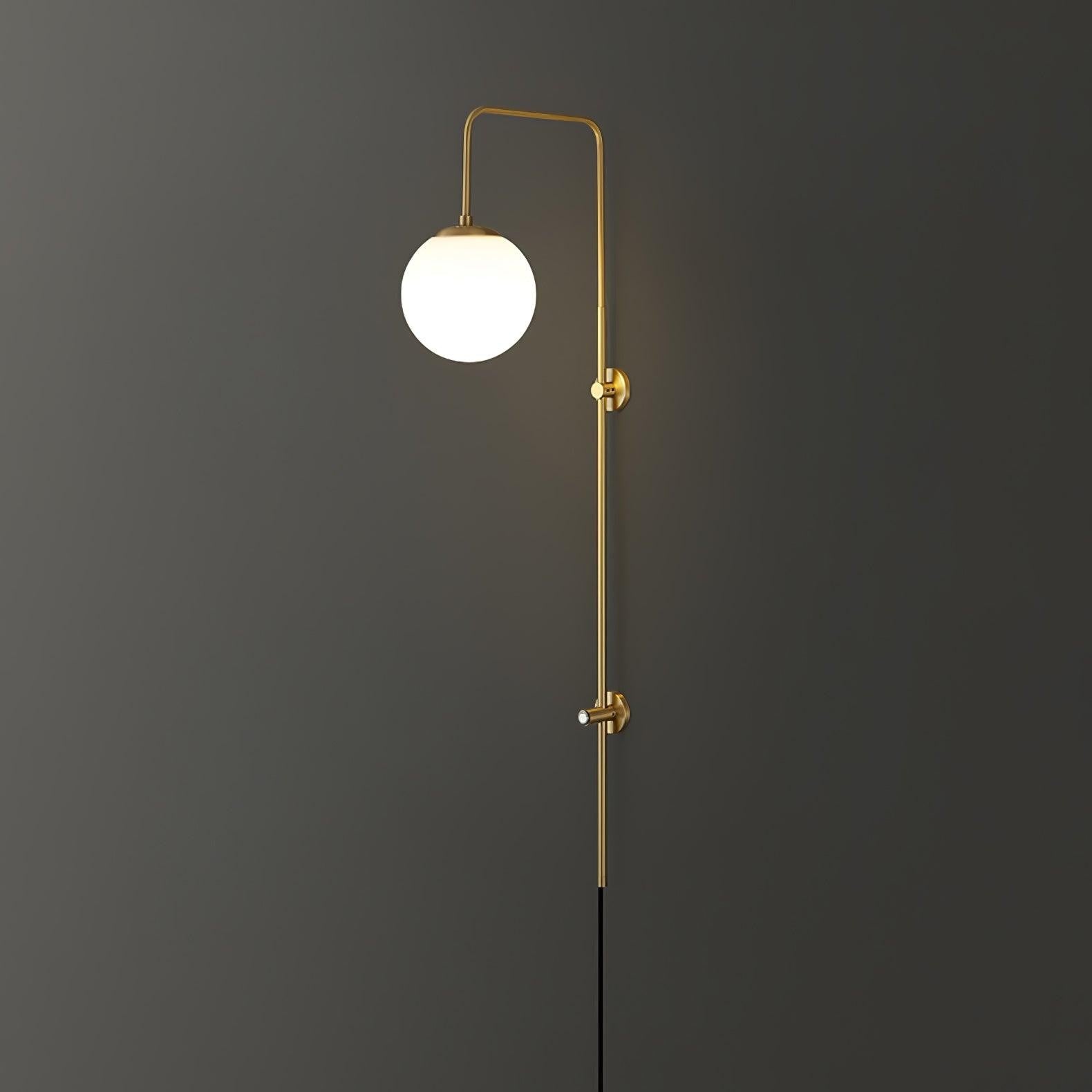 Qorven Minimalist Long Pole Globe Brass Plug In Wall Sconce