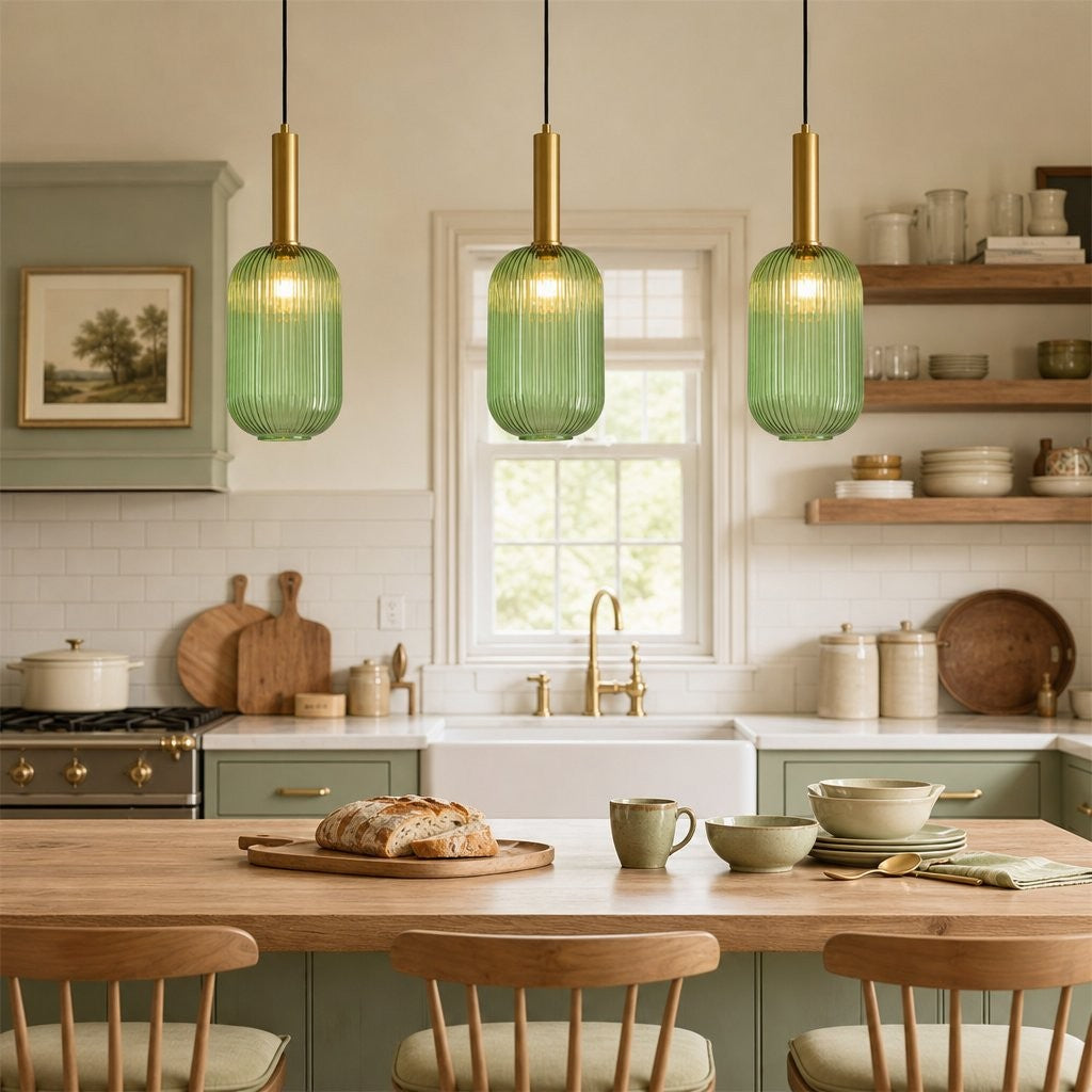 Zarek Lantern Shape Vertical Striped Stained Glass Pendant Light