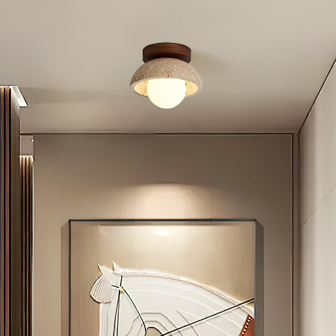 Flynn Wabi-sabi Bowl Shape Travertine Ceiling Light
