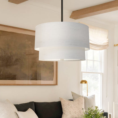 Javier Natural Linen Double Fabric Drum Pendant Light