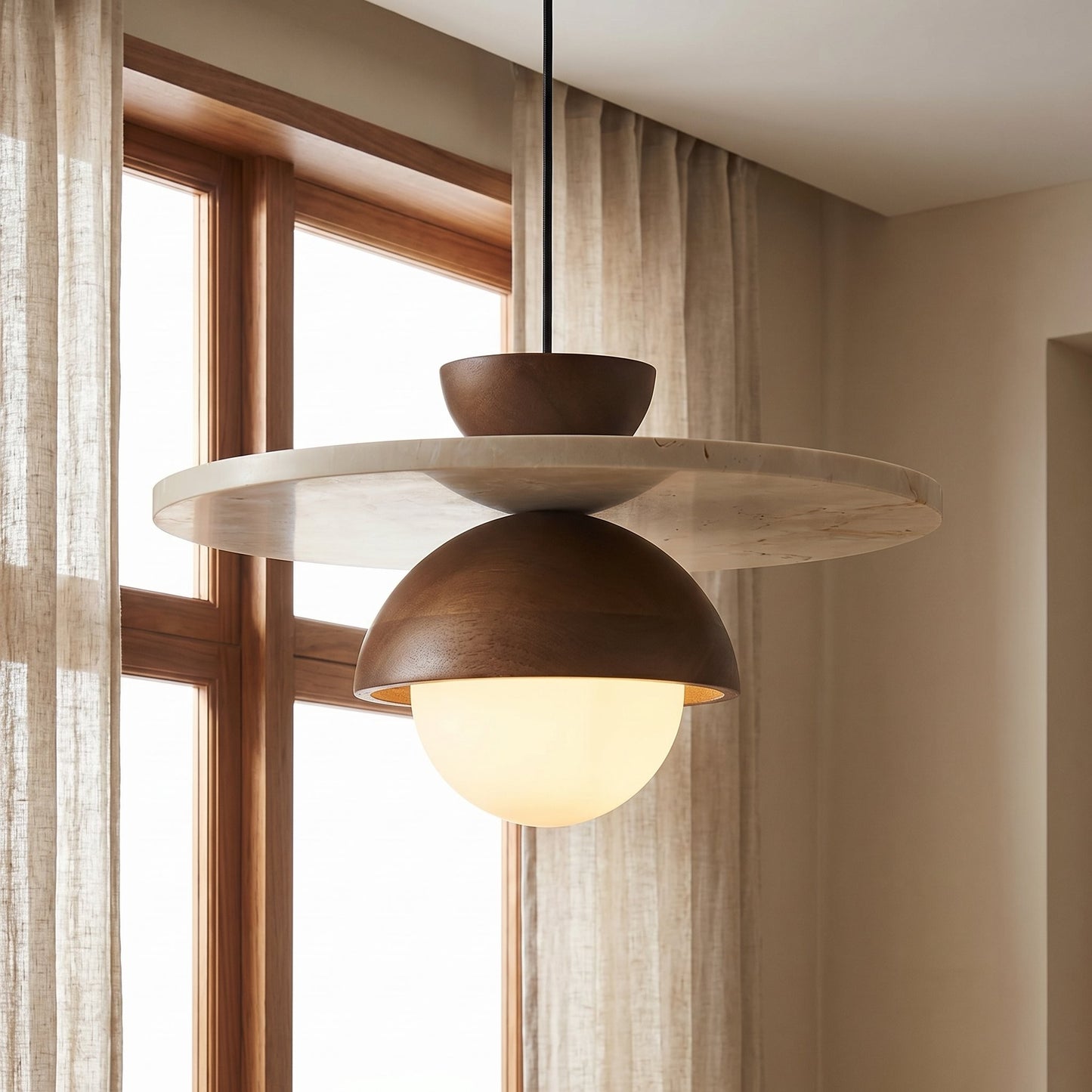 Dagan Wabi-Sabi Travertine Wood Globe Pendant Lamp
