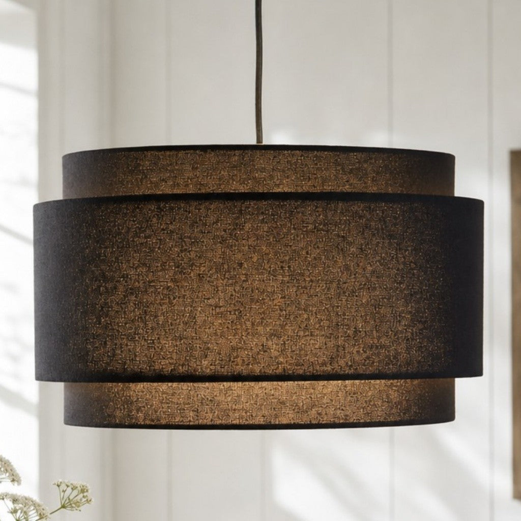 Virelai Modern Linen Double Drum Pendant Light