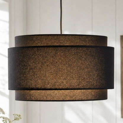 Virelai Modern Linen Double Drum Pendant Light