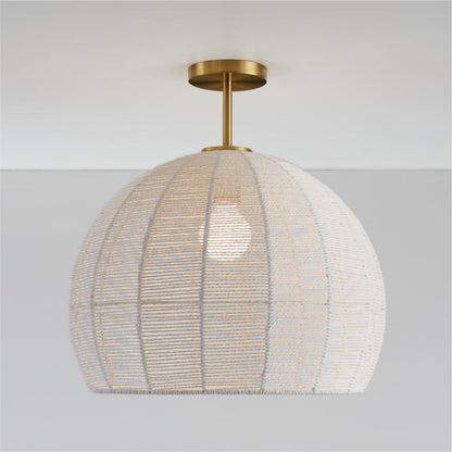 Dronor Ivory Woven Rope Globe Semi Flush Mount Light