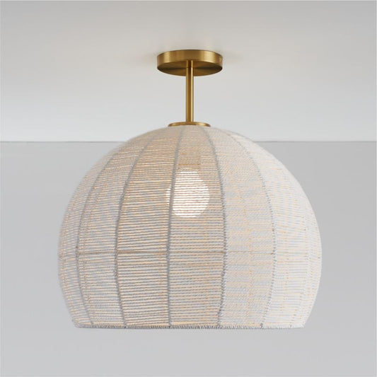 Dronor Ivory Woven Rope Globe Semi Flush Mount Light
