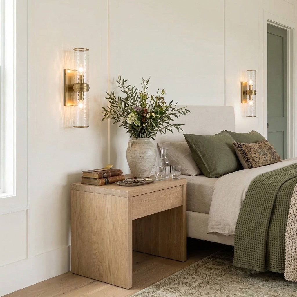 Cora Farmhouse Hammered Glass Double Tube Sconce