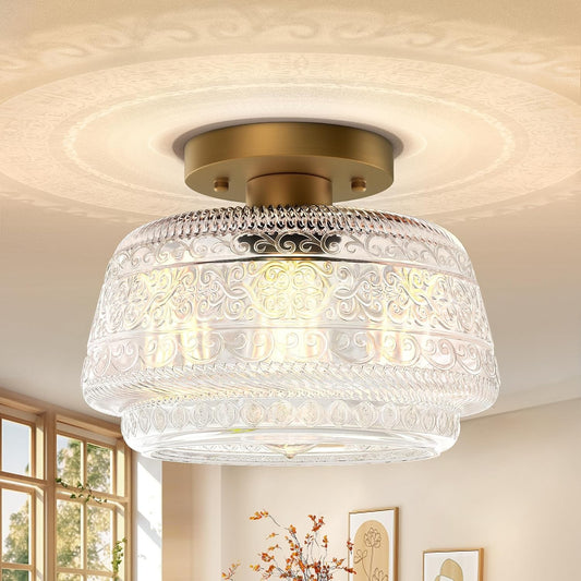 Ixionis Farmhouse Patterned Glass Semi Flush Mount Ceiling Light