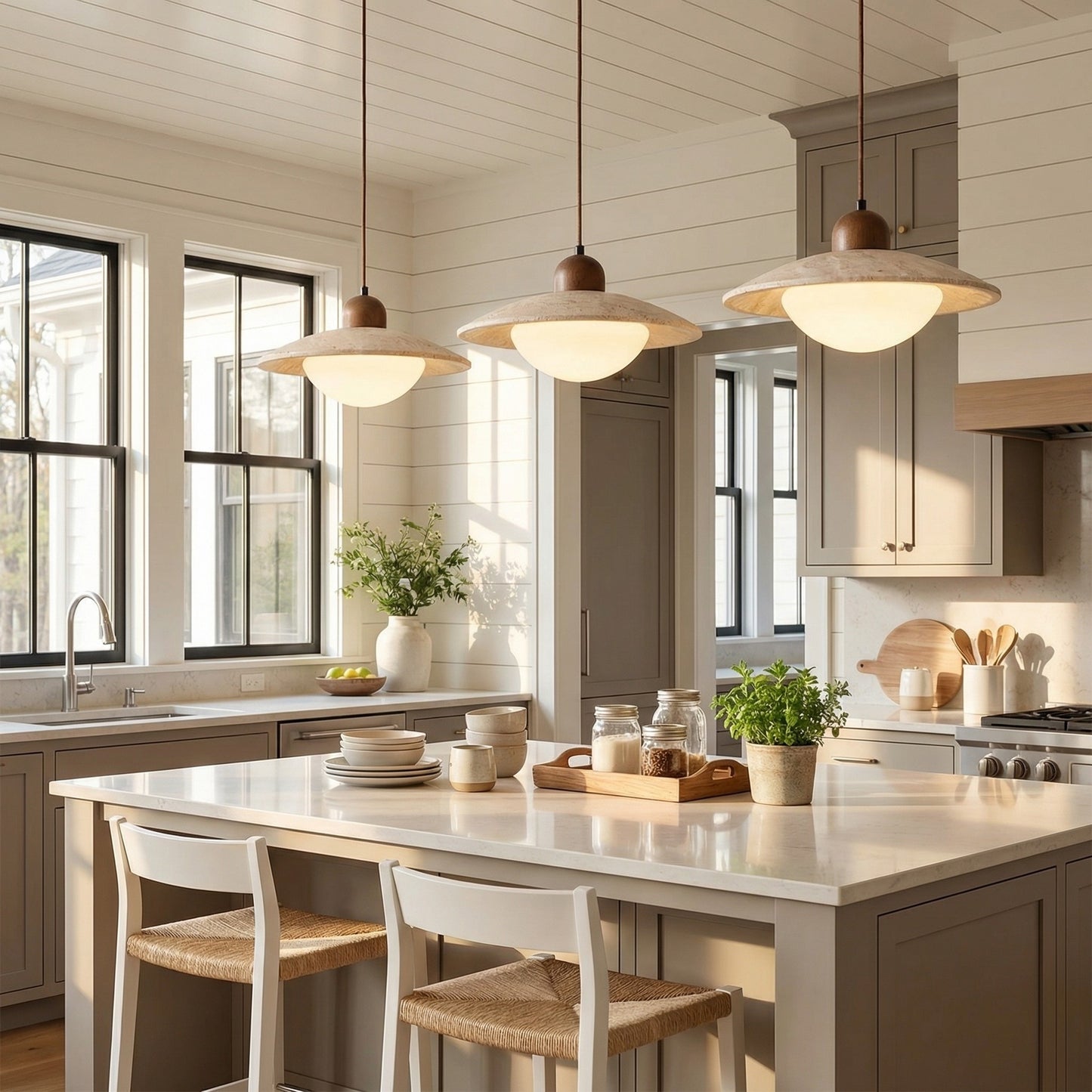 Barrett Wabi-Sabi Round Travertine Pendant Light