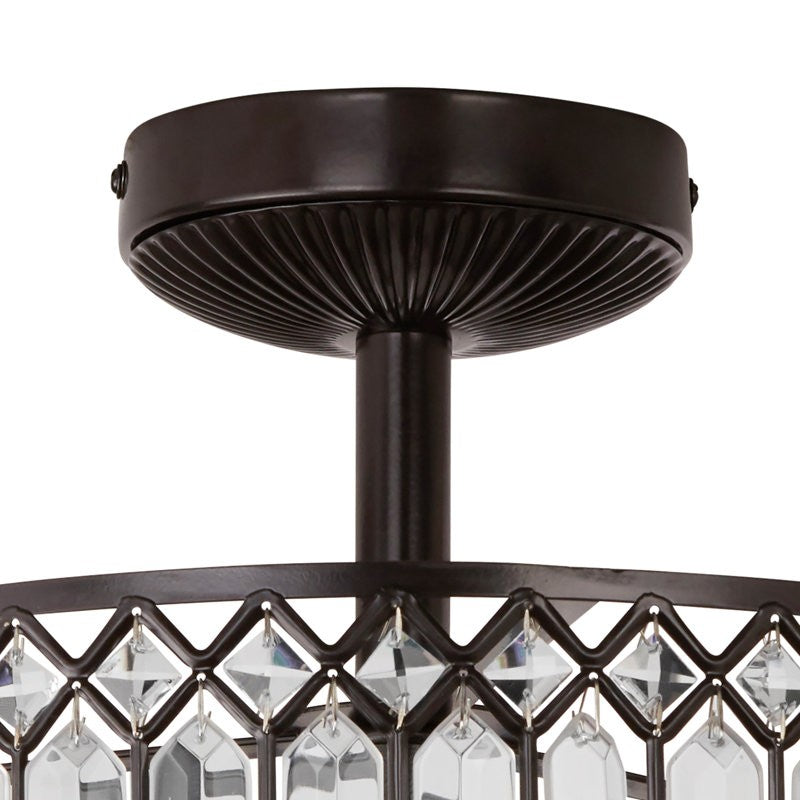 Parnika Luxury Carved Crystal Drum Semi Flush Chandelier