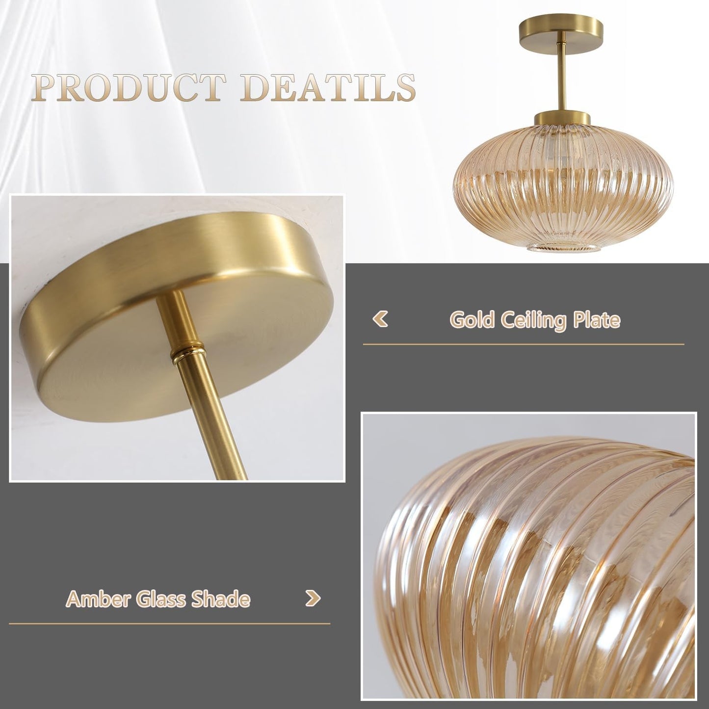 Jorik Natural Green Ribbed Glass Oval Ceiling Light