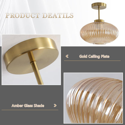 Jorik Natural Green Ribbed Glass Oval Ceiling Light