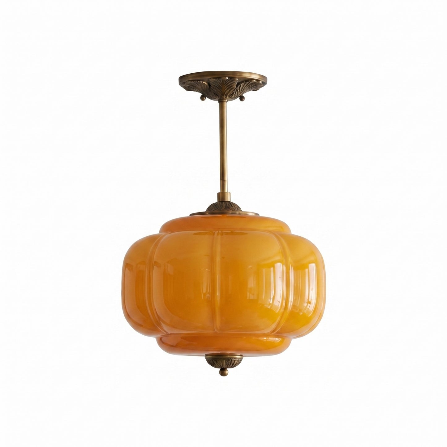 Vortan Antique Brass Green Glass Semi-Flush Mount Eloise Pendant Lamp
