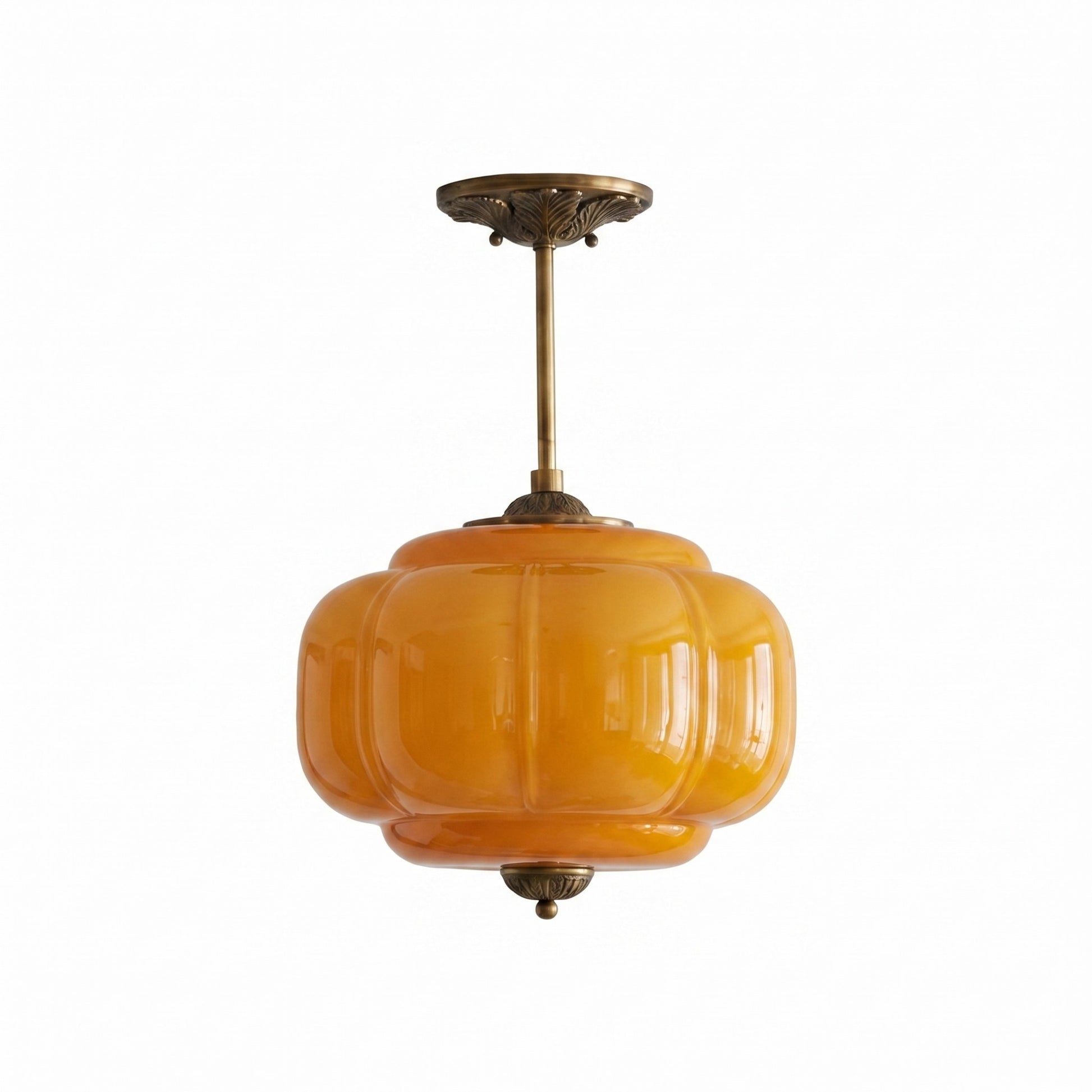 Vortan Antique Brass Green Glass Semi-Flush Mount Eloise Pendant Lamp