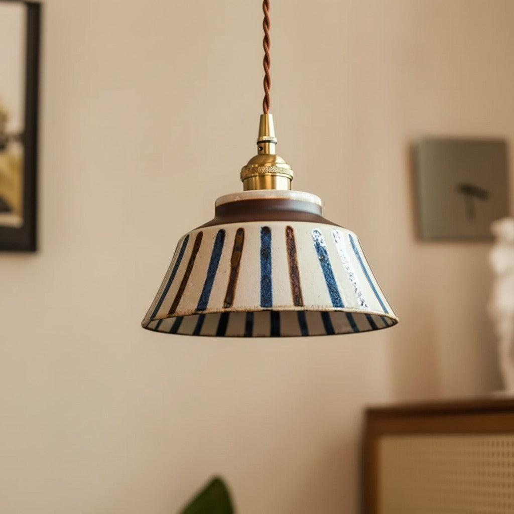 Hussein Vintage Hand-painted Ceramic Pendant Light