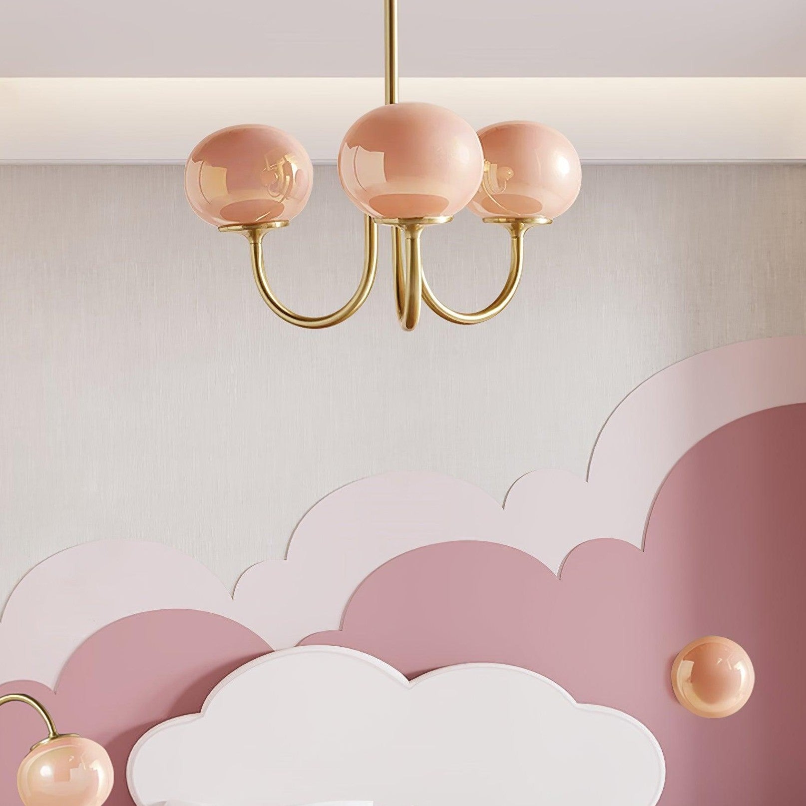 Bianca Colored Glass Shade Chandelier with Globes