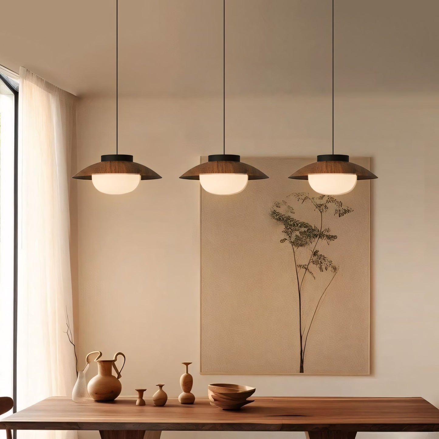 Uthar 3 Light Led Wood Color Round Pendant Light