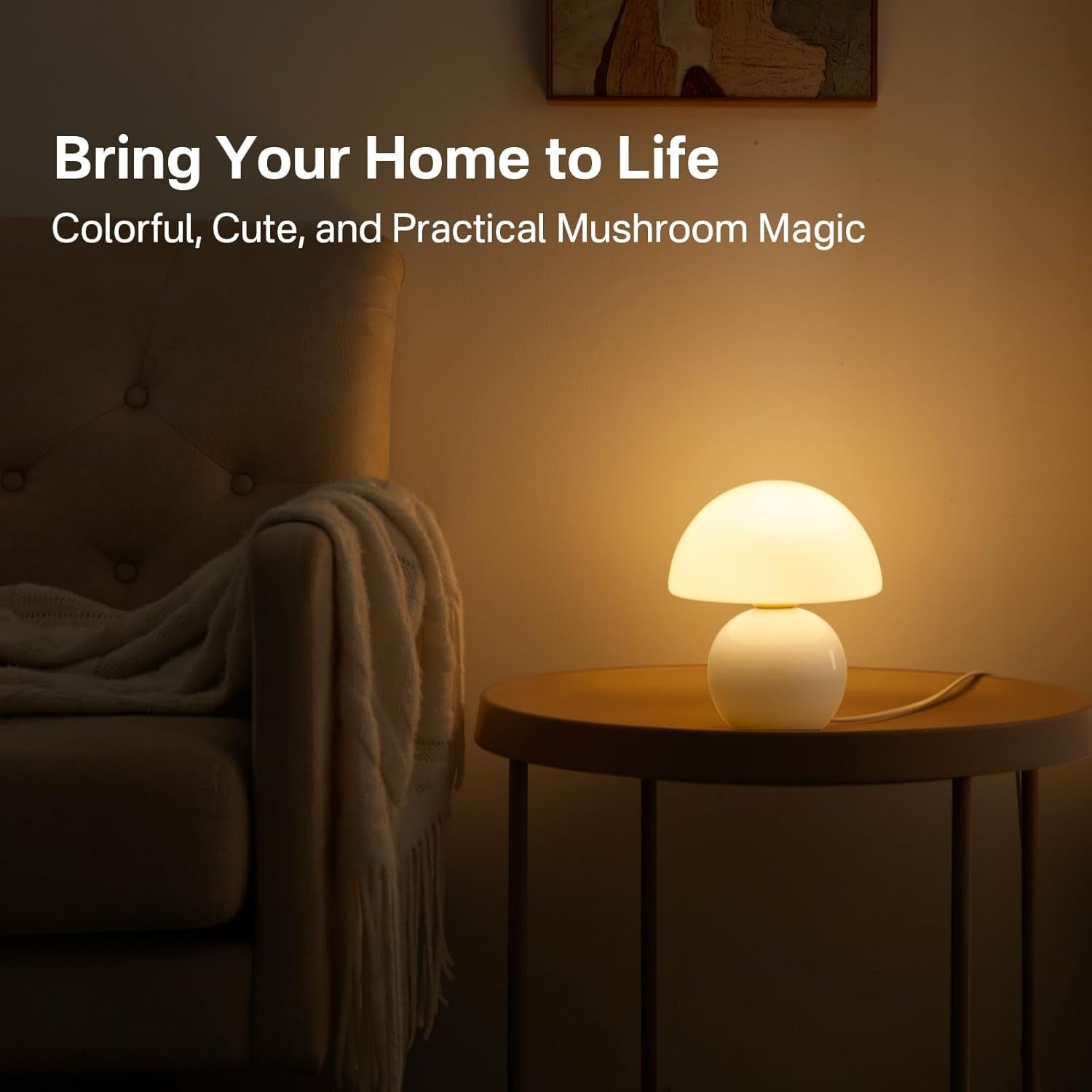 Evinth Mini Colorful Ceramic Base Mushroom Table Lamp