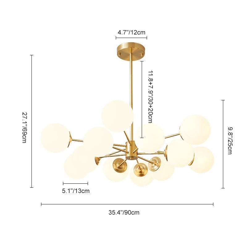 Thalassia Two-Tier Brass Opal Globe Chandelier